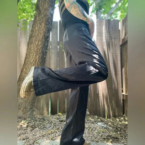 Vintage black satin straight leg dress pants MSK-L